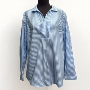 Talbots Wrinkle Resistant Pop Over Shirt Wome 10 Blue Striped Shirt Long Sleeve